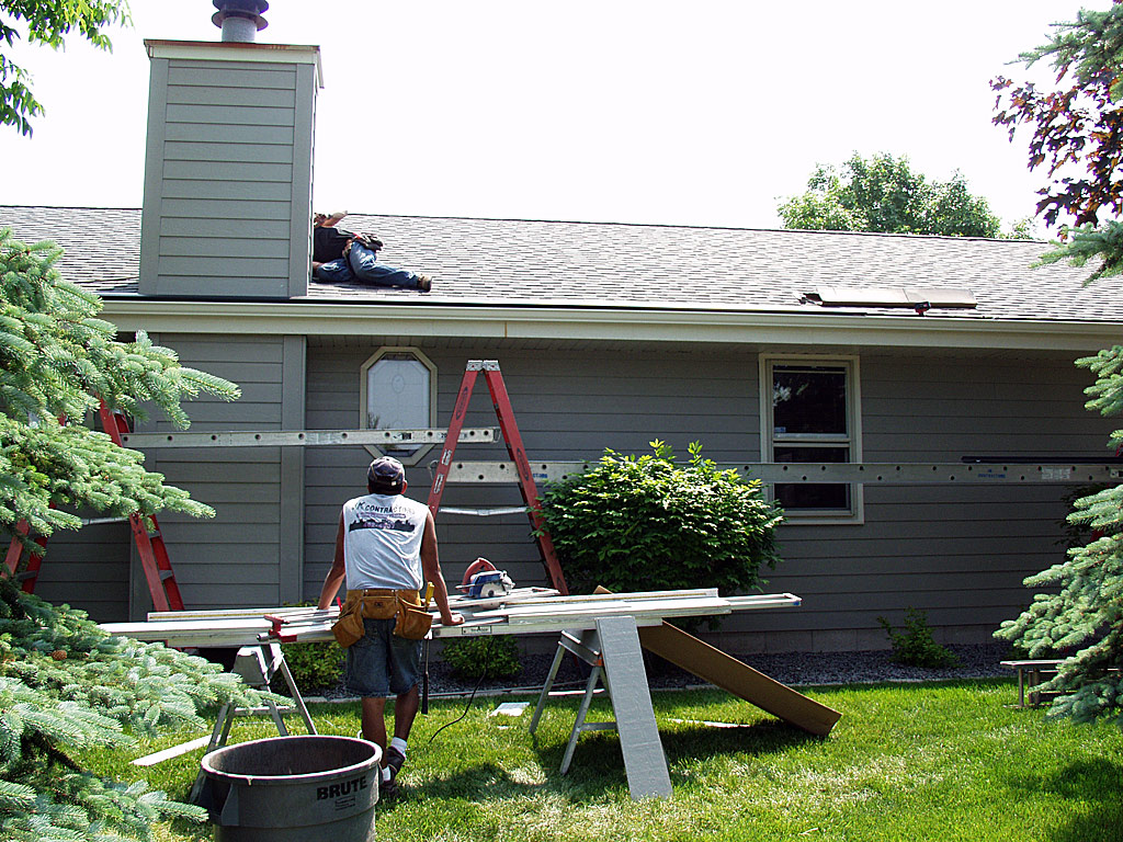 Siding installation on chimney