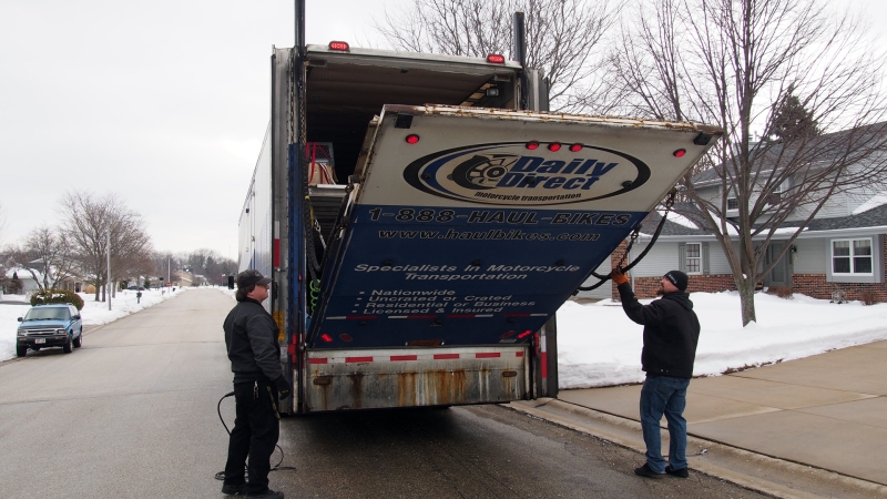 Closing the huge lift gate.