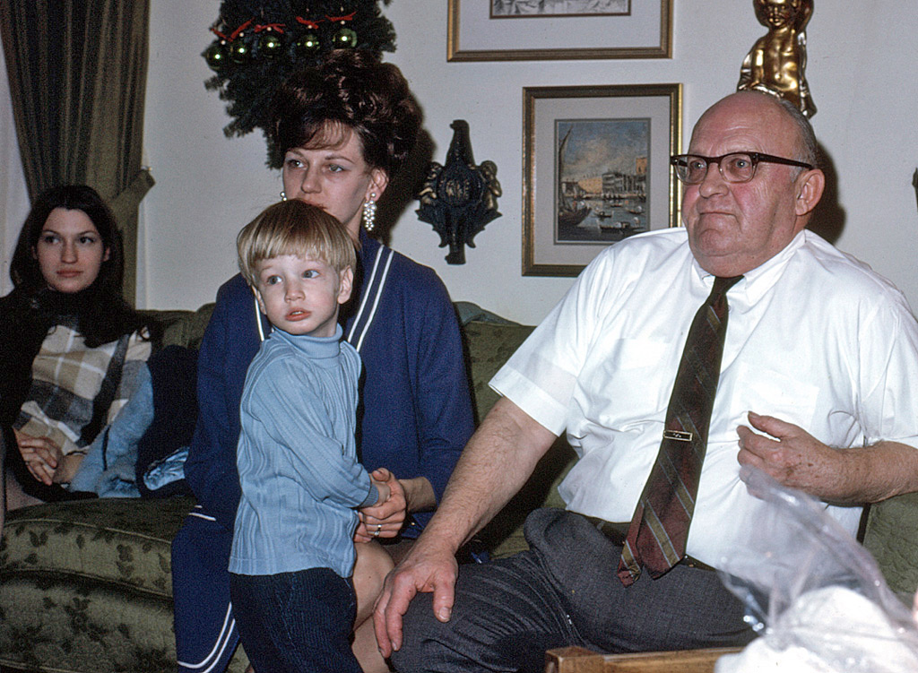1969 Christmas - Kathy, Carol, Mike and Dad