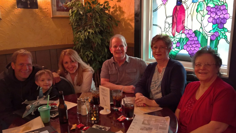 2016.5.14 - Mia's Pizza - Mike, Jake, Juli, Andy, Lorna and Holly - Andy's 71st Birthday